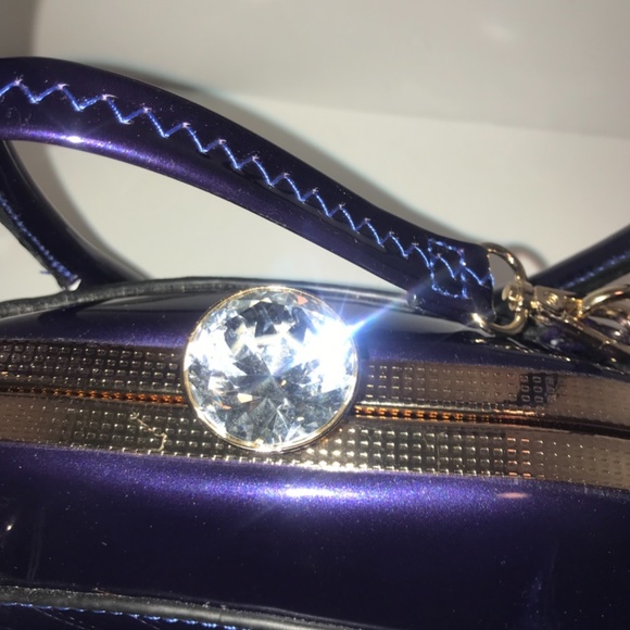 Shiny Dark Purple Handbag with Shoulder Strap - Picture 5 of 7